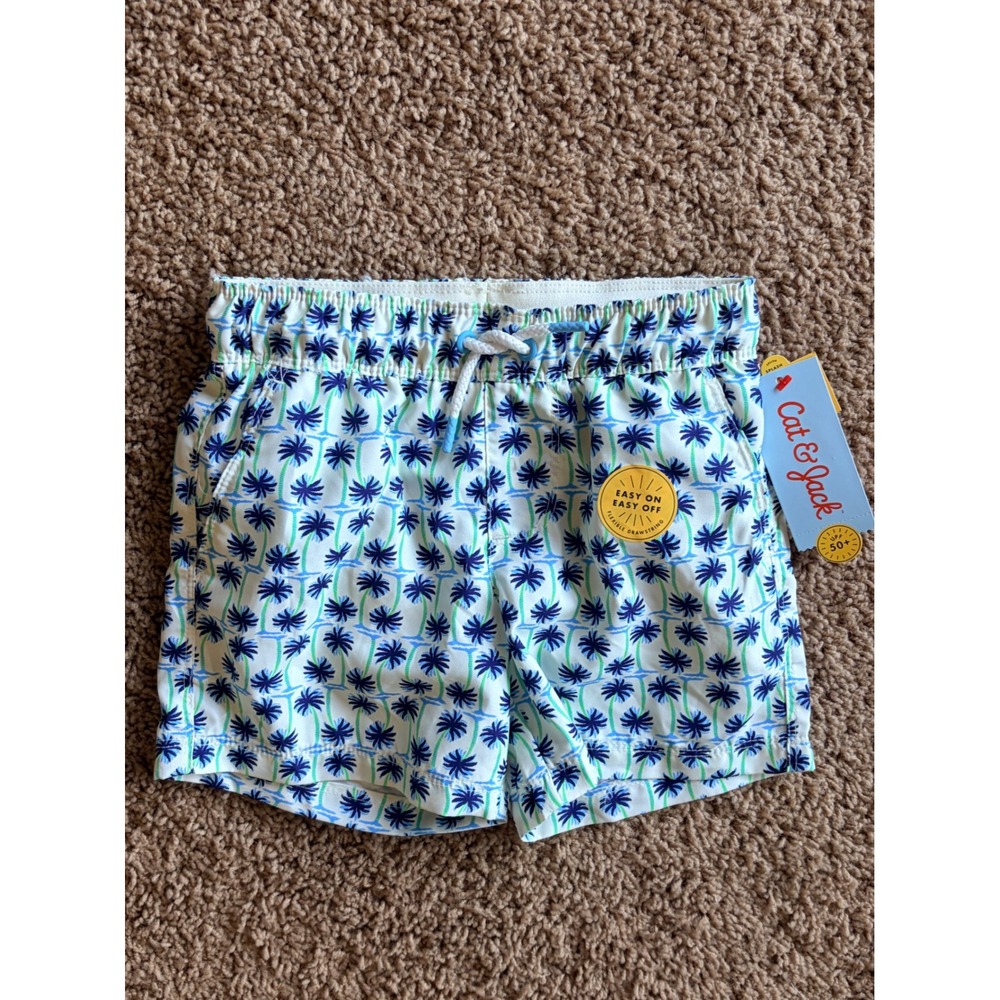 Cat & Jack Tropical Palm Tree Mesh Lined Swim Trunks Shorts Boys XS 4/5 NWT NEW